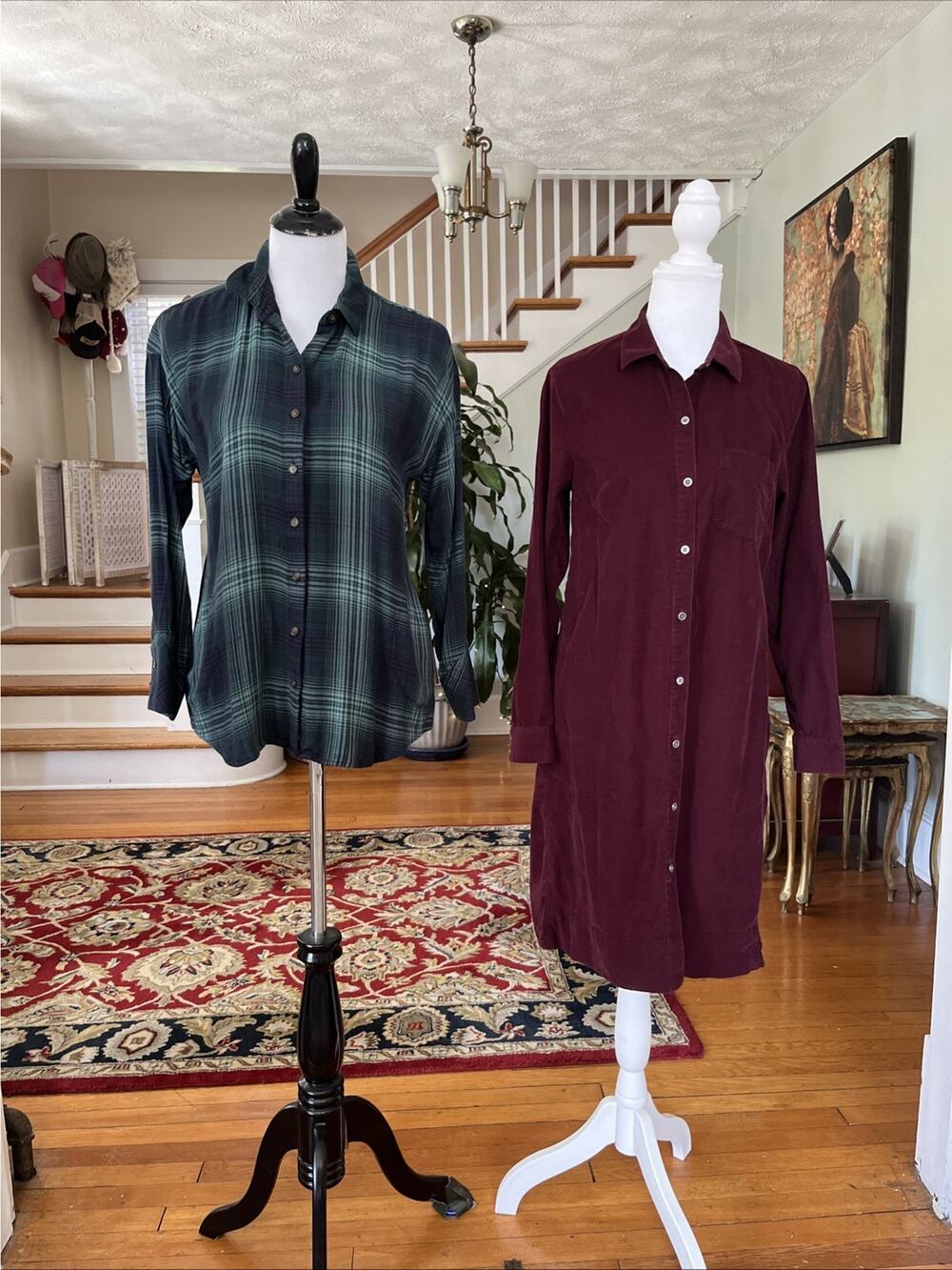J. Jill Tunic Shirt Dress‎ S Luxe Soft Fine-Wale Corduroy Plaid Shirt LOT of 2